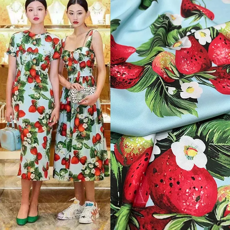 

Autumn 2022 Brand Dress Strawberry Flower Satin Pattern Cotton Poplin Digital Printing Fabric Handmade DIY Women's Skirt Fabric