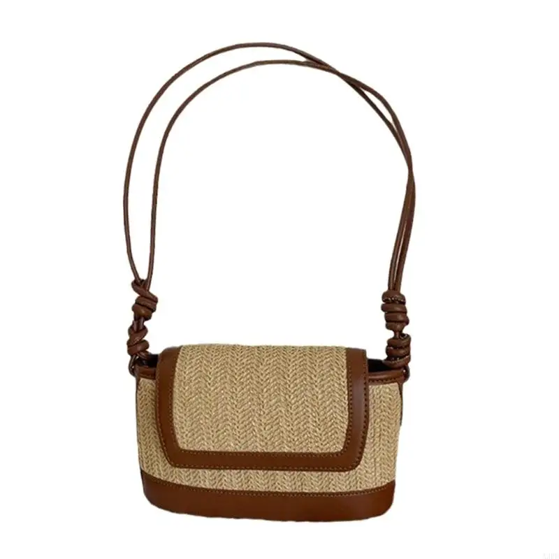 A3PE Fashion Woven Straw Handbag Beach Holiday Small Crossbody Bag with Knotted Strap