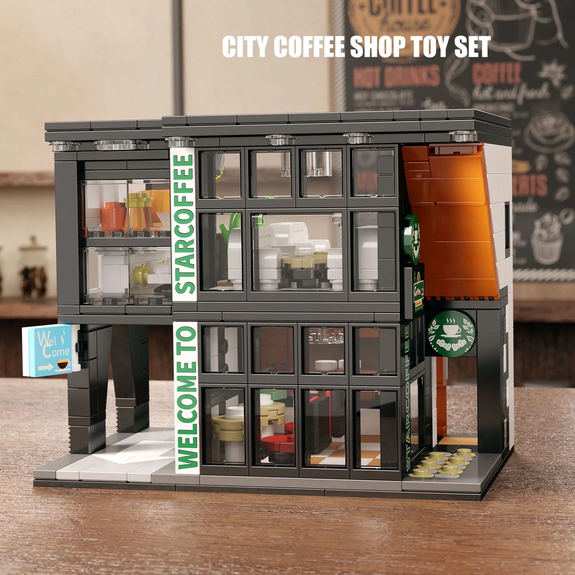 

Street Scene Building Block Set, 581 Pieces Coffee Shop Building Model with Light - Home Decoration &Birthday Holiday Gifts