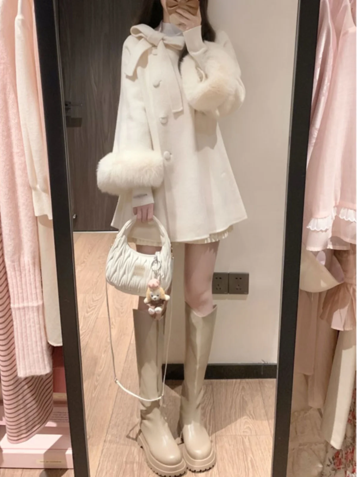 

Корейское двустороннее шерстяное пальто в элегантном стиле для богатых девушек, весенняя мода, премиум-класс, с длинными рукавами, с завязками, средней длины