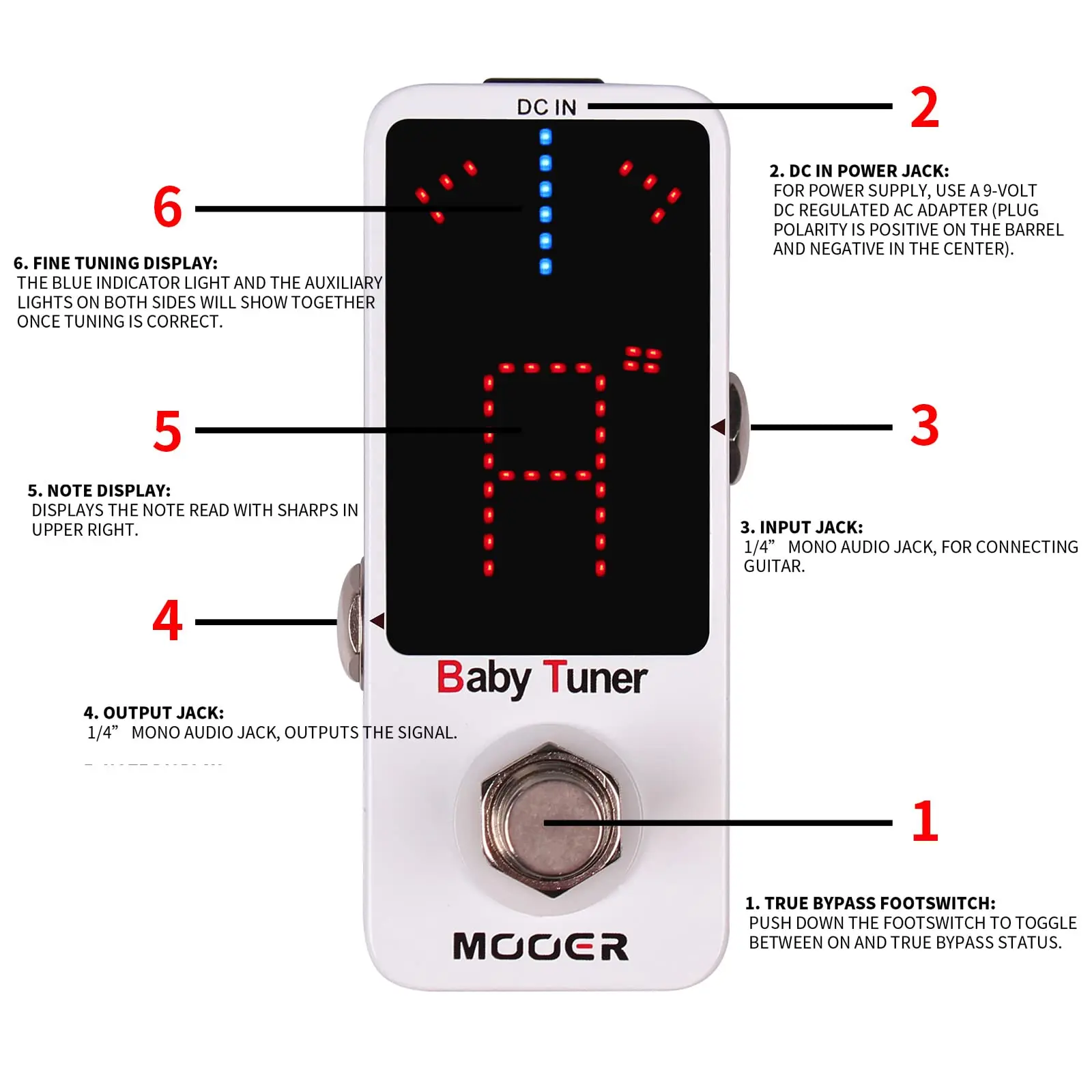 MOOER-Electric Guitar Effects Pedal  MTU1,MEQ1,MOD1,MPH1,MPS1,MCS2,MOC1,MBD2,MME2,MDS2 True Bypass for Guitar Bass