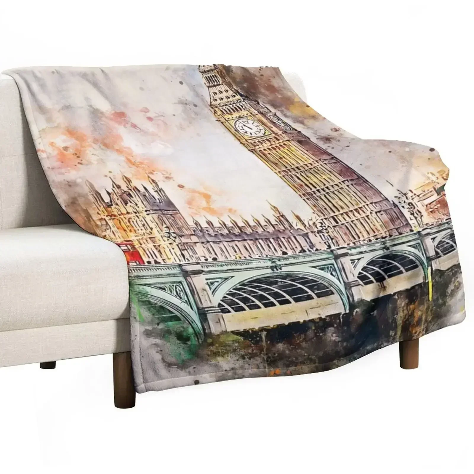 London in Watercolor Throw Blanket Thins Plush Plaid on the sofa Comforter Nap Blankets Sofas Of Decoration Blankets