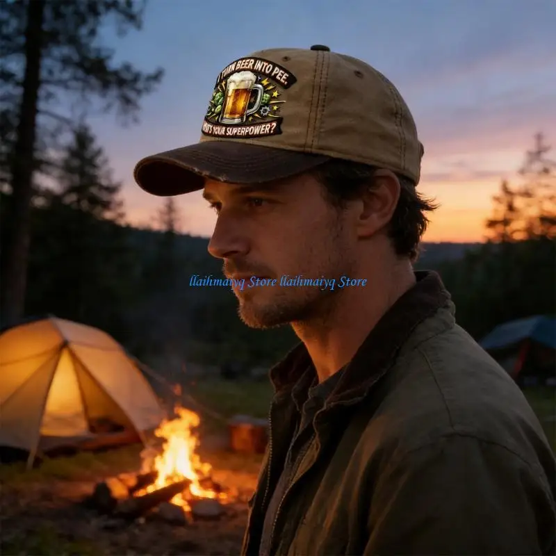 

573B Distressed Baseball Cap with Fun Drinking Feature Perfect For Party Social Event