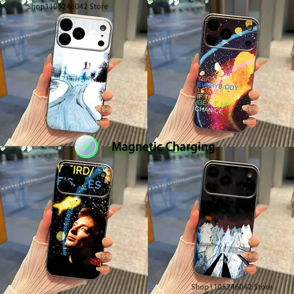 

R-Radiohead Magnetic Wireless Charging Transparent gray Phone Case For iPhone 17,16,15,14,13,12,11,Pro,Max,Plus