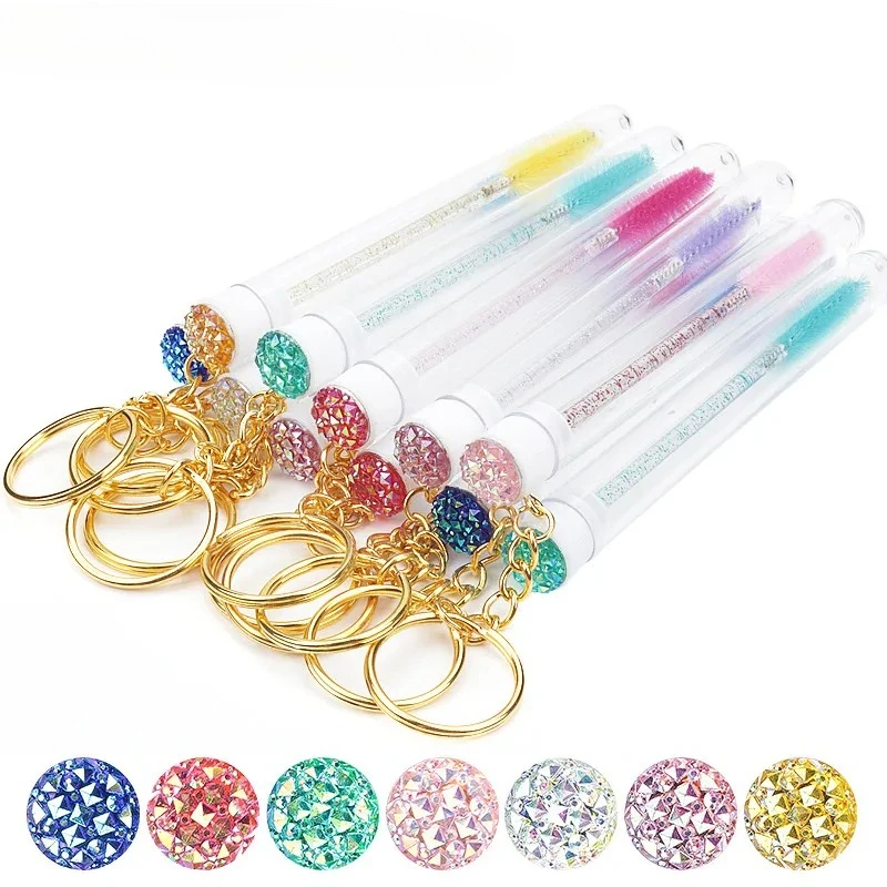 10/20 Stuks Buis Wimper Borstel Met Gouden Sleutelhanger Glitter Mascara Wand Voor Lash Extension Clear Micro Kam container Make-Up Tool