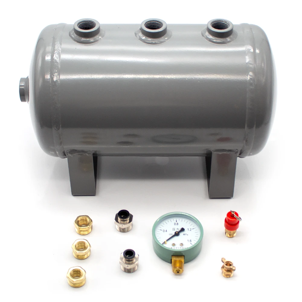 5L Horizontal Carbon Steel Air Storage Tank Air Compressor Air Pump Pressure Tank Vacuum Storage Cylinder With Pressure Gauge