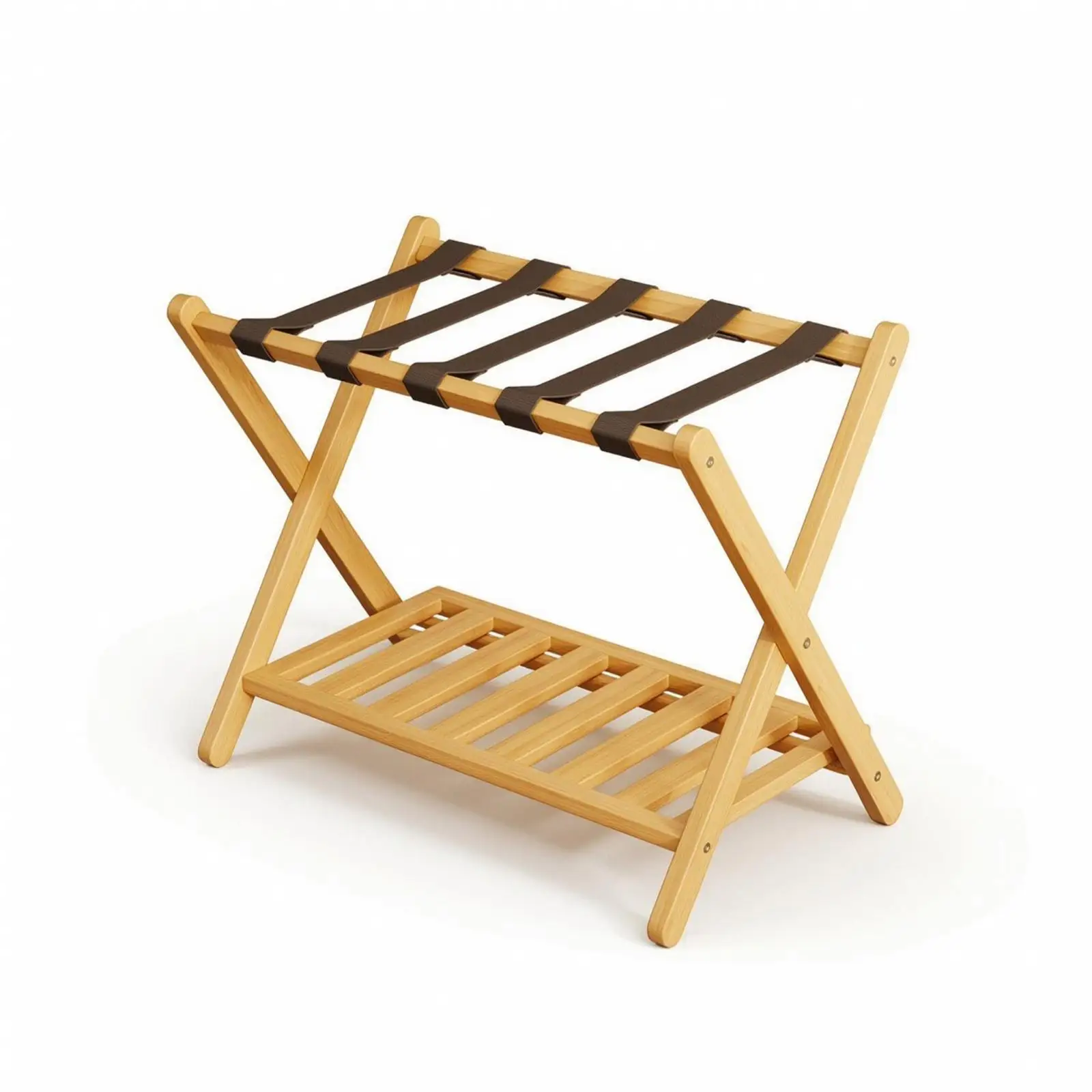 Bamboo Luggage Rack with Shelf Foldable Luggage Rack with Storage Shelf