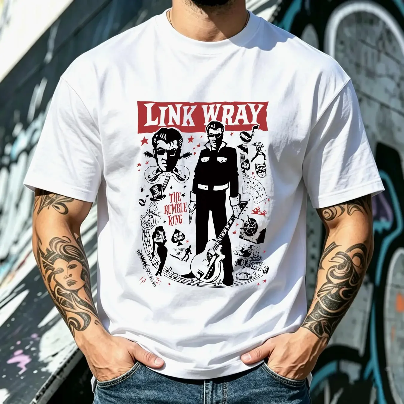 washed T Shirt New The Rumble King Link Wray  White S 5XL UT1056 vintage Washed Comfortable homme Slightly Casual Stylish