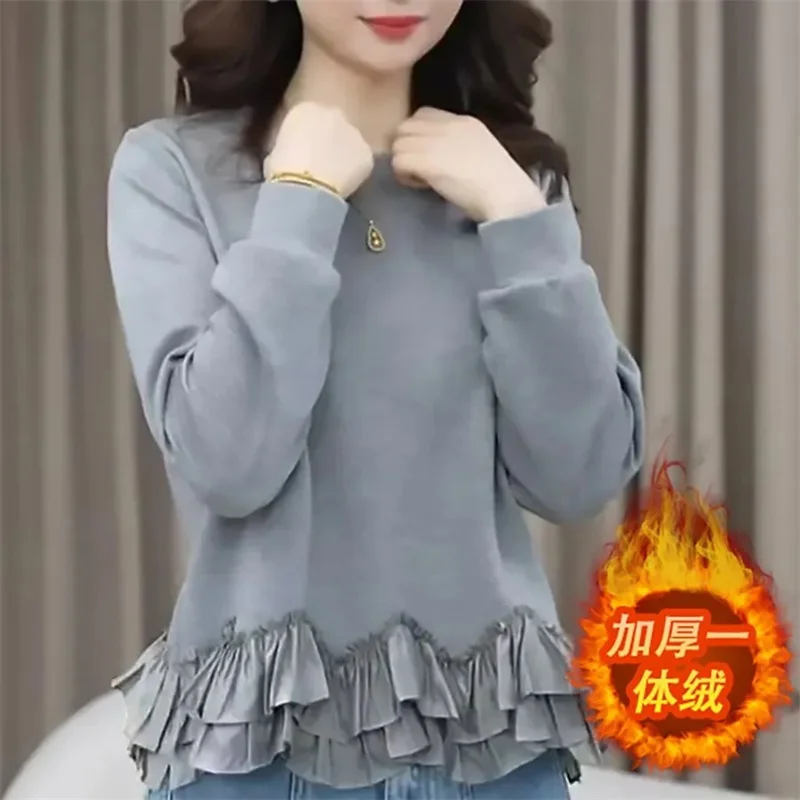 

Spring Female Long Sleeves Sports Shirt Autumn Ladies Ruffled Sweatshirt Jacket Korean Women Stand Collar Patchwork Hoodies Tops