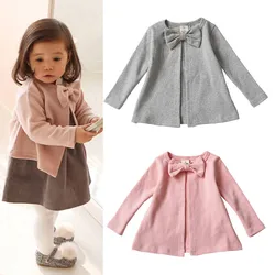 Baby Boys Girls Autumn Knitted Round Neck Button Leisure Cardigan Baby Spring Pure Cotton Bow Tow Decoration Jacket Coat