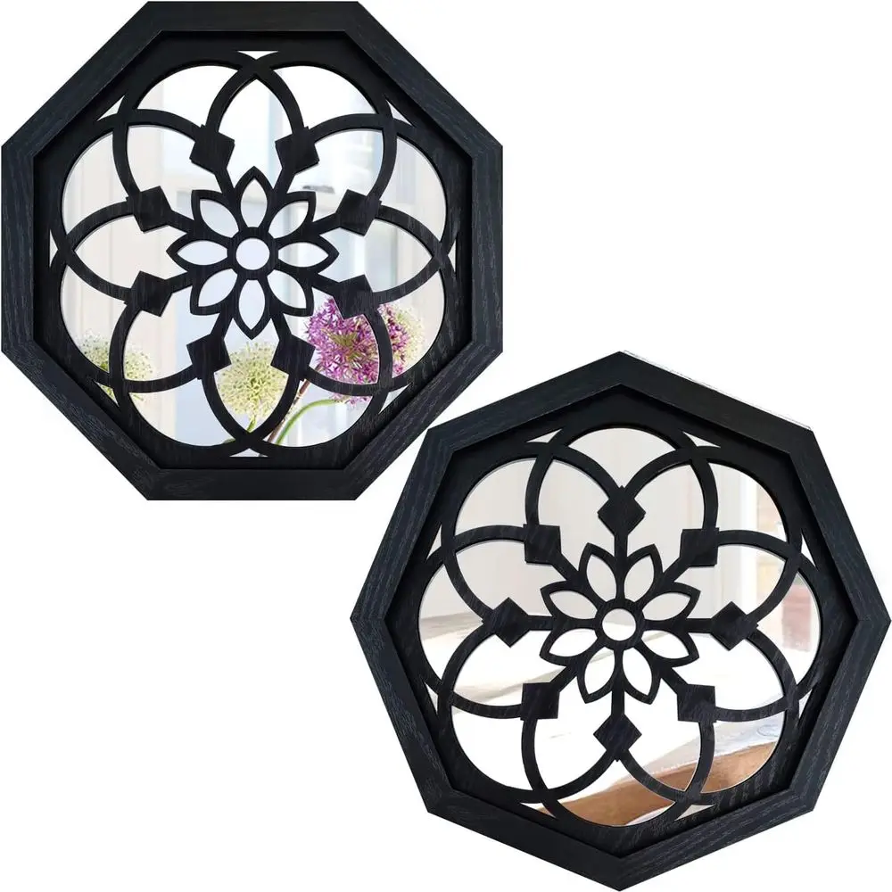 

2-Piece Octagon Wall-Mounted Mirr,Vintage armhouse Mirror or Wall Decor,Black Decorative Accent Mirror or oyer, Bathroom, Bedroo