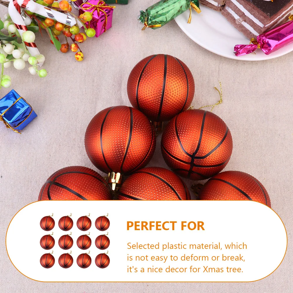 

12Pcs Christmas Ball Hanging Pendants Basketball Design Plastic Xmas Tree Decorations Festive Holiday Ornaments for Home Party
