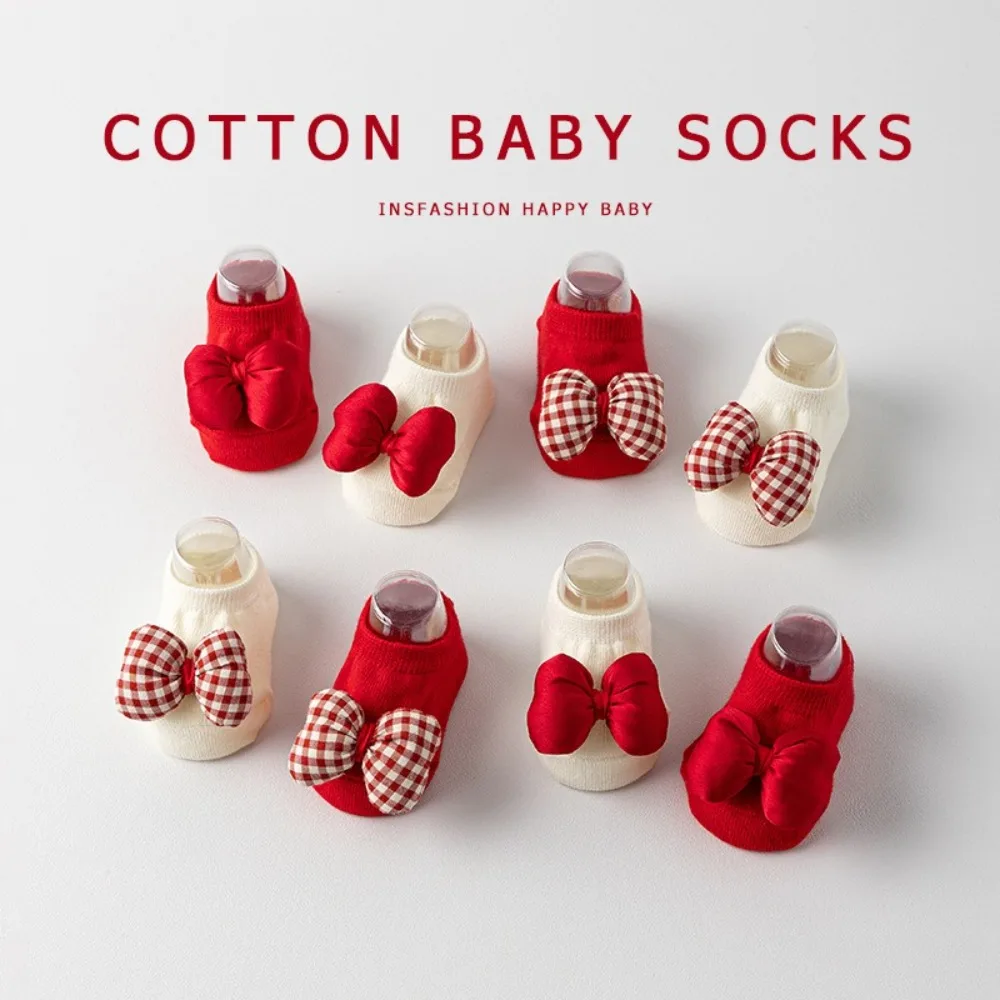Soft Cotton Newborn Kids Socks 0-3years New Year Baby Girls Boys Warm slippers Red Bow Children Sock Autumn Winter