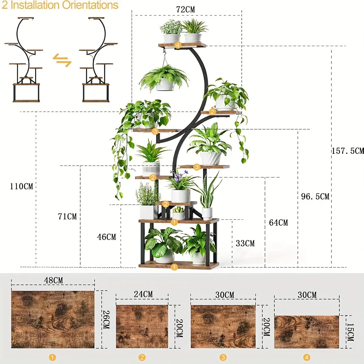 8-Tier Indoor Plant Stand with Grow Lights Multi-Functional Flower Rack Metal Stand Irregular Design for Patio Living Room Study Bedroom Gift for Plant Lovers