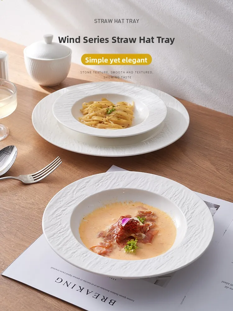 

IMhouse Nordic Sle Cerc Dinner Plate Deep Di Steak Plate White Casual Dining Utensils Home Use Diware Supper Plate