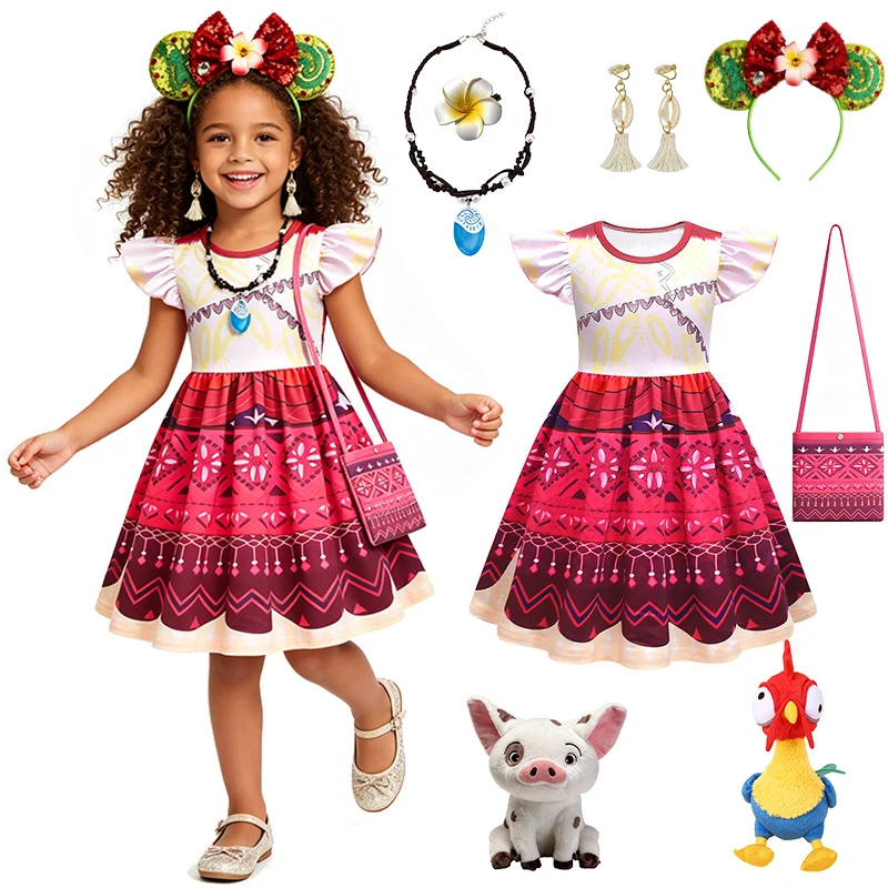 Kids Traditional Tribes Princess Moana Fancy Little Girl Dress Halloween Cosplay Carnival Party Beach Holiday Children's Costume