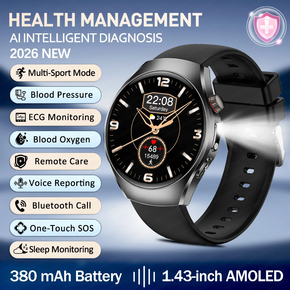 

ET460 Smart Watch With LED Flashing Remote Sharing Viewing SOS AMOLED Screen Bluetooth Calling ECG Health Management Smartwatch
