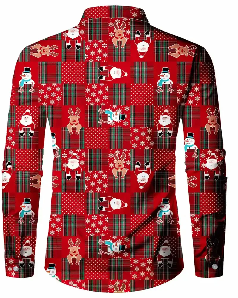 Terno de Natal masculino estampado, impresso em 3D, manga comprida, roupa de lapela, moda casual, presente de Natal, 2024