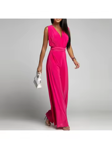 New Office Ladies Wide Leg Pants Jumpsuits Fashion Solid Slim Backless Rompers Women Sleeveless Cross Halter High Waist Jumpsuit