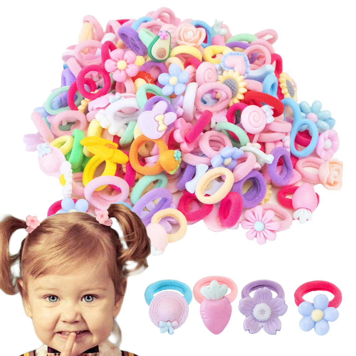 30Pcs/Set Cute Bowknot Headbands Girls Nylon Elastic Hair Bands Hair Accessories for Kids Cartoon Bows Headwear Ornaments