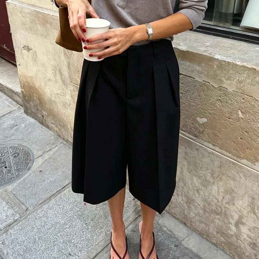 Calf Length Pant Women Vintage Wide Leg Pants Slim Fit High Waist Straight Trousers Y2k Streetwear Elegant Splice Work Casual