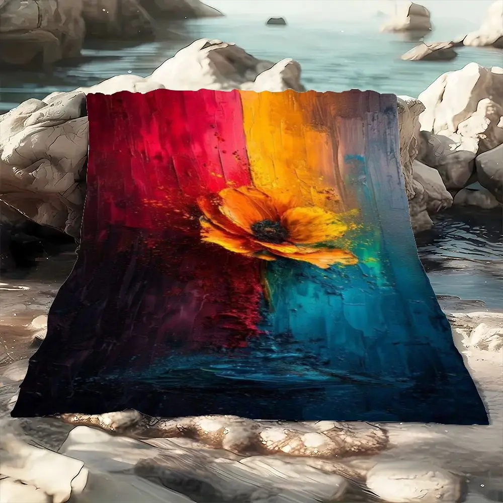 لوحة زيتية على شكل زهرة الخشخاش البرتقالية النابضة بالحياة - فن فرشاة محكم ديناميكي على القماش، غنية باللون الأحمر إلى الأصفر اللامع