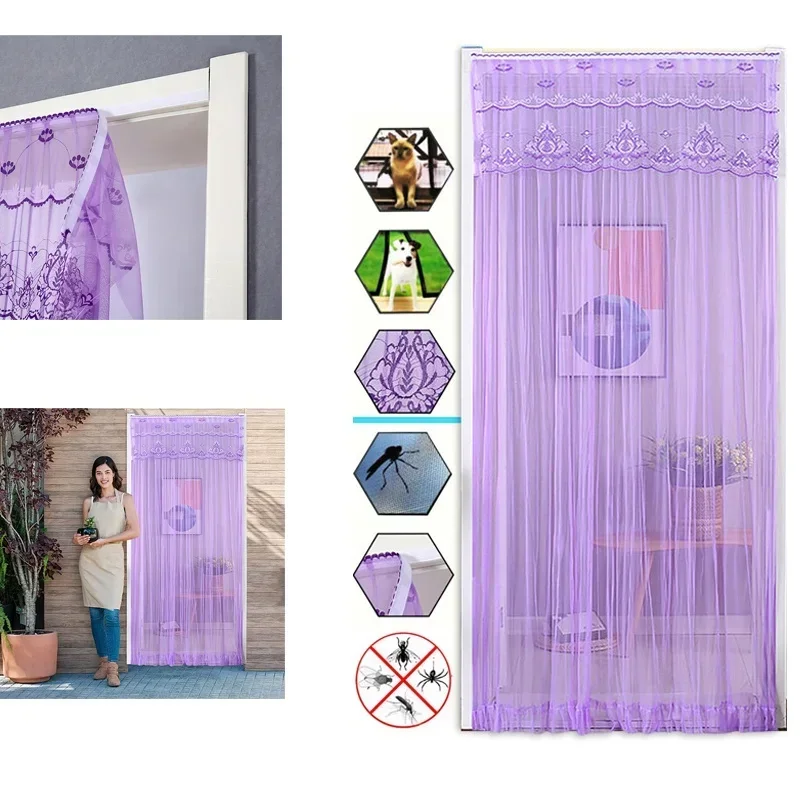 Household Lace Side Fly Door Curtain Polyester Lace Breathable Bedroom Kitchen Mosquito Net Screen Anti-myggegardiner interieur