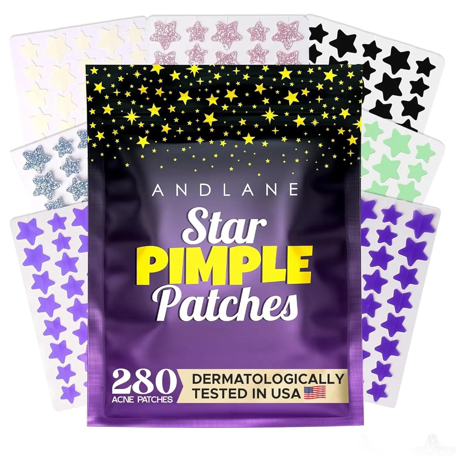 280 Star Pimple Patches - Hydrocolloid, Salicylic Acid, Tea Tree Oil, Centella - 7 Colors, 3 Sizes