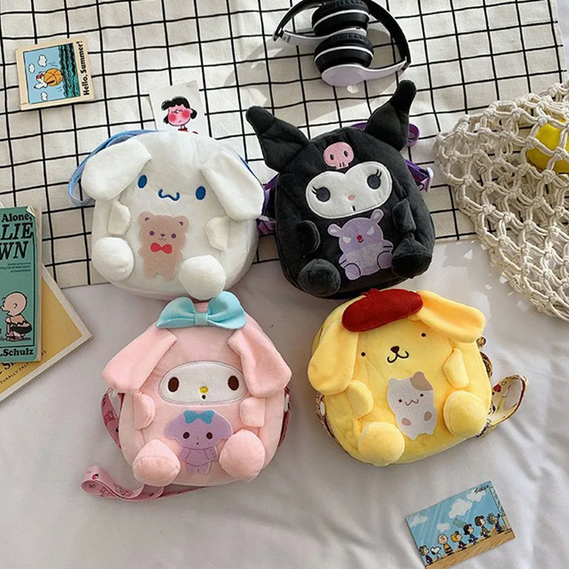 Hot Kawaii Sanrio Backpack Cute Kuromi Cinnamoroll Pompompurin My Melody Cute Plush Toys Grils Bag Girl Christmas Birthday Gifts