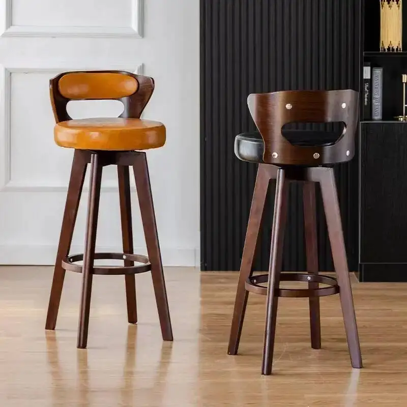 

（VIP10） Customer Custom Light Luxury American Solid Wood Bar Stool Rotating Retro Back High Stool European Front Desk Bar Stool
