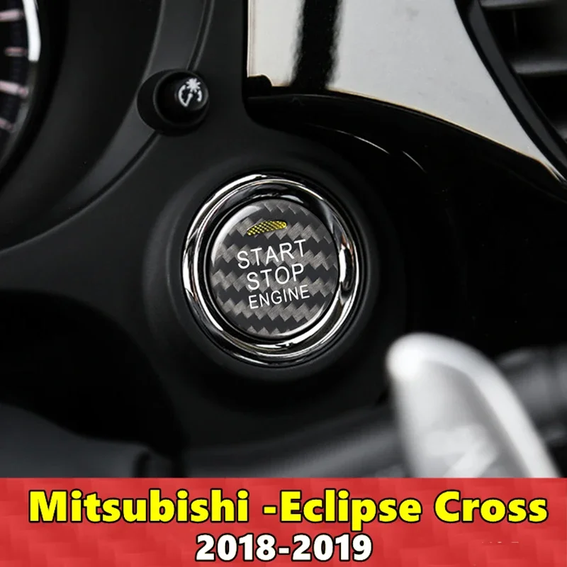 For Mitsubishi Eclipse Cross Car Engine Start Stop Button Cover Real Carbon Fiber Sticker 2018 2019