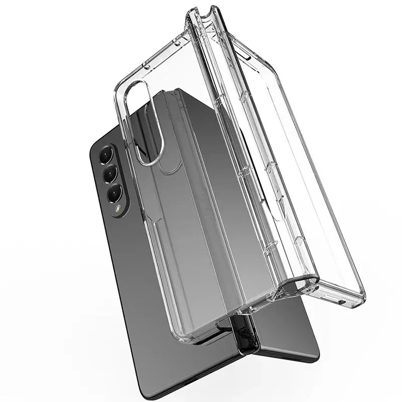 Phone Case For Samsung Galaxy Z Fold 6 5 4 3 5G With Pen Slot Holder For S Pen Hinge Clear Plastic Cover