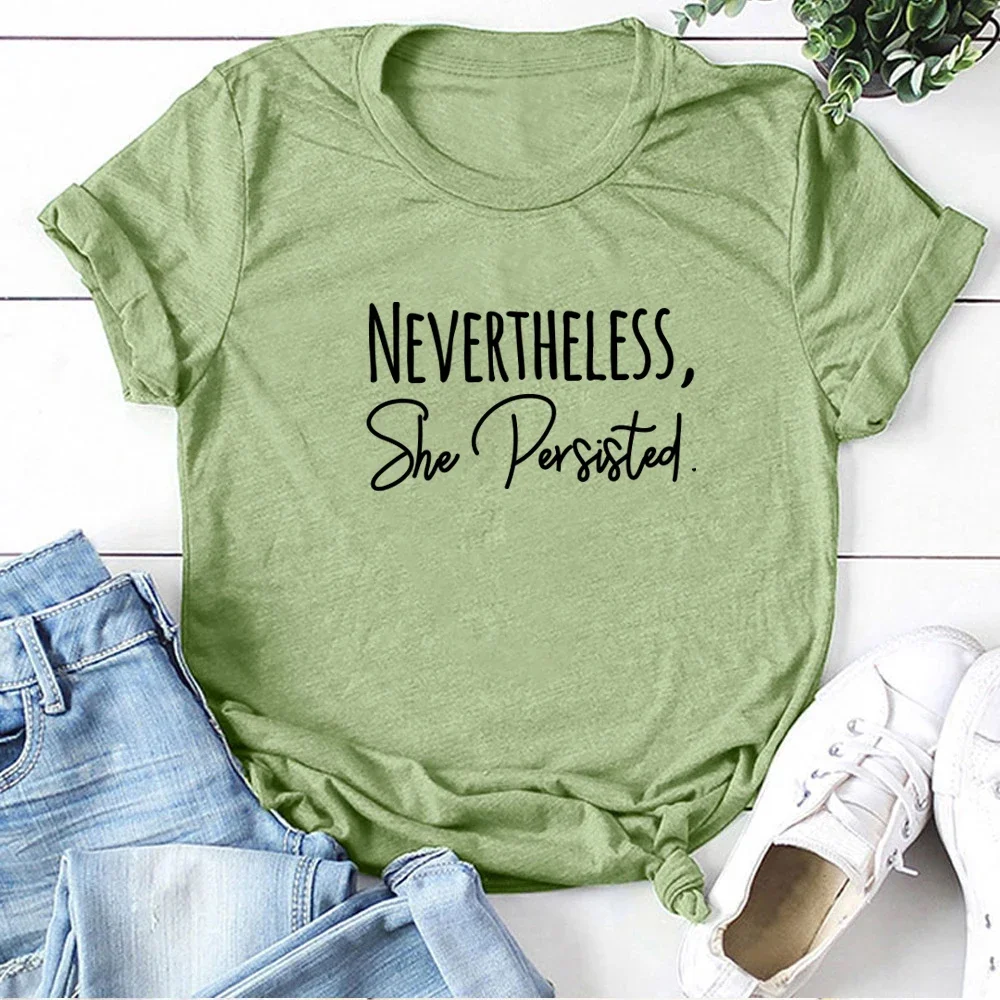 Woman T Shirt for Ladies Girls Tops Short Sleeve Casual Summer Funny Tees Nevertheless She Persisted Print Women T-shirt