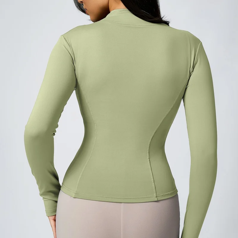 FUBEIKE Zipper Seamless Nude Feel Long Sleeve Sports Quick-Drying Thin Yoga Wear Running Yoga Jacket Top Sport Femme