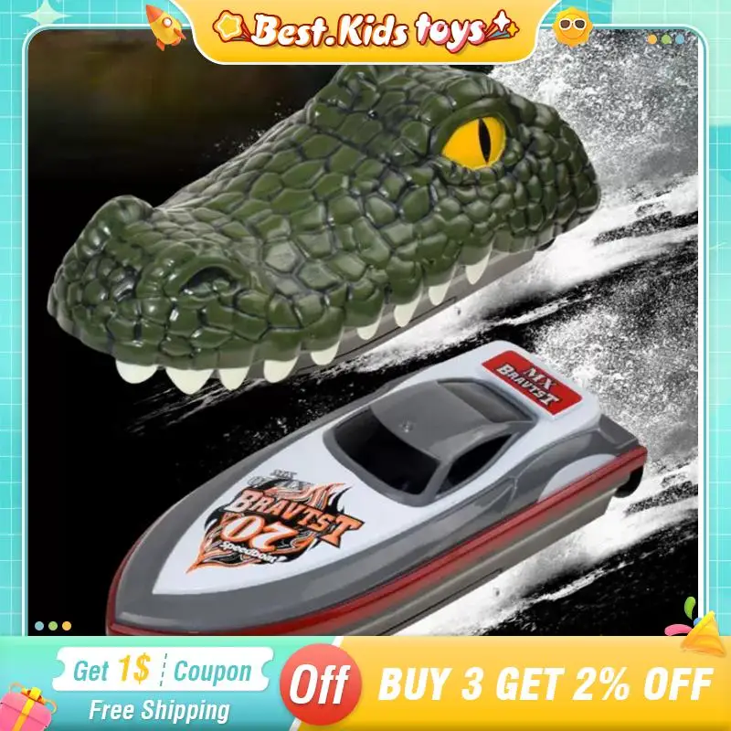 RC Crocodile Head Boat Remote Control High Speed Boat Kids Toys Boys Joke Alligator Decoy Pool Water River Game Spoof Party Gift