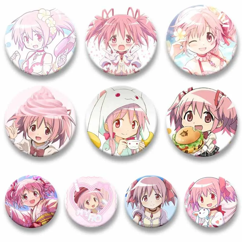 Cute Cartoon Character Madoka Kaname Brooch Anime Peripheral Round Enamel Pins Bag Clothes Hat Decor Jewelry Badge Friend Gifts