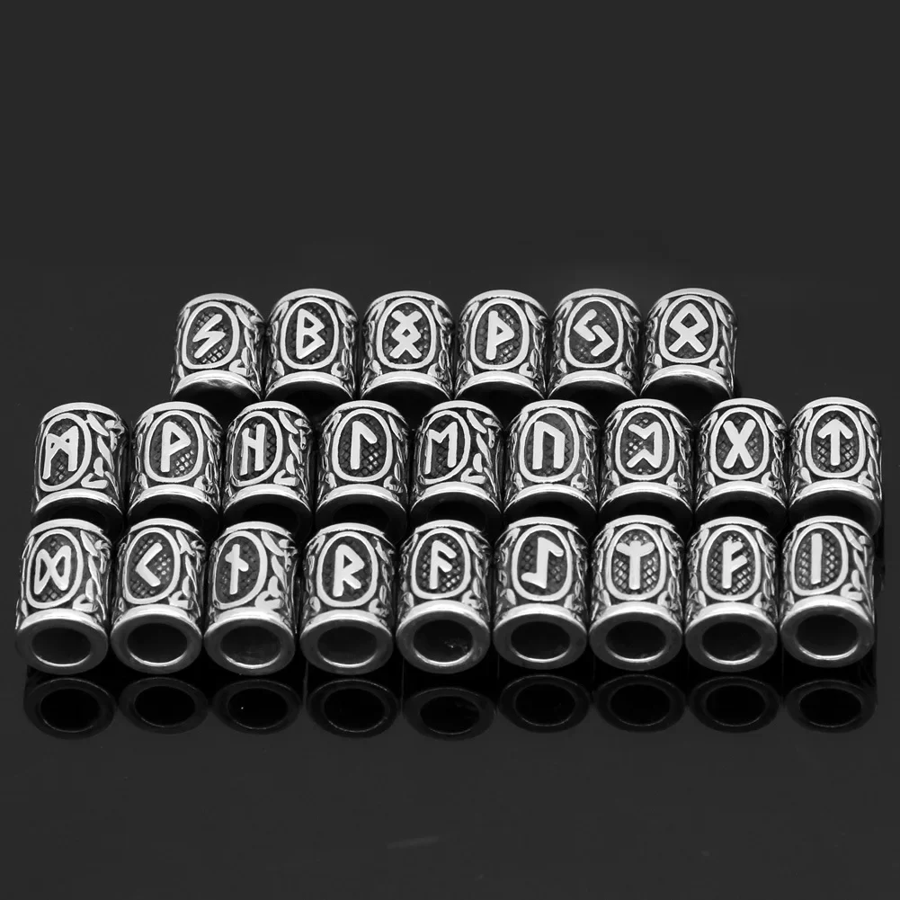 Image 5: Perle rune viking en acier inoxydable, grand trou de 6mm, perles de barbe de cheveux Futhlavabo, breloque de bracelet pour bijoux à bricoler soi-même, accessoires exécutifs