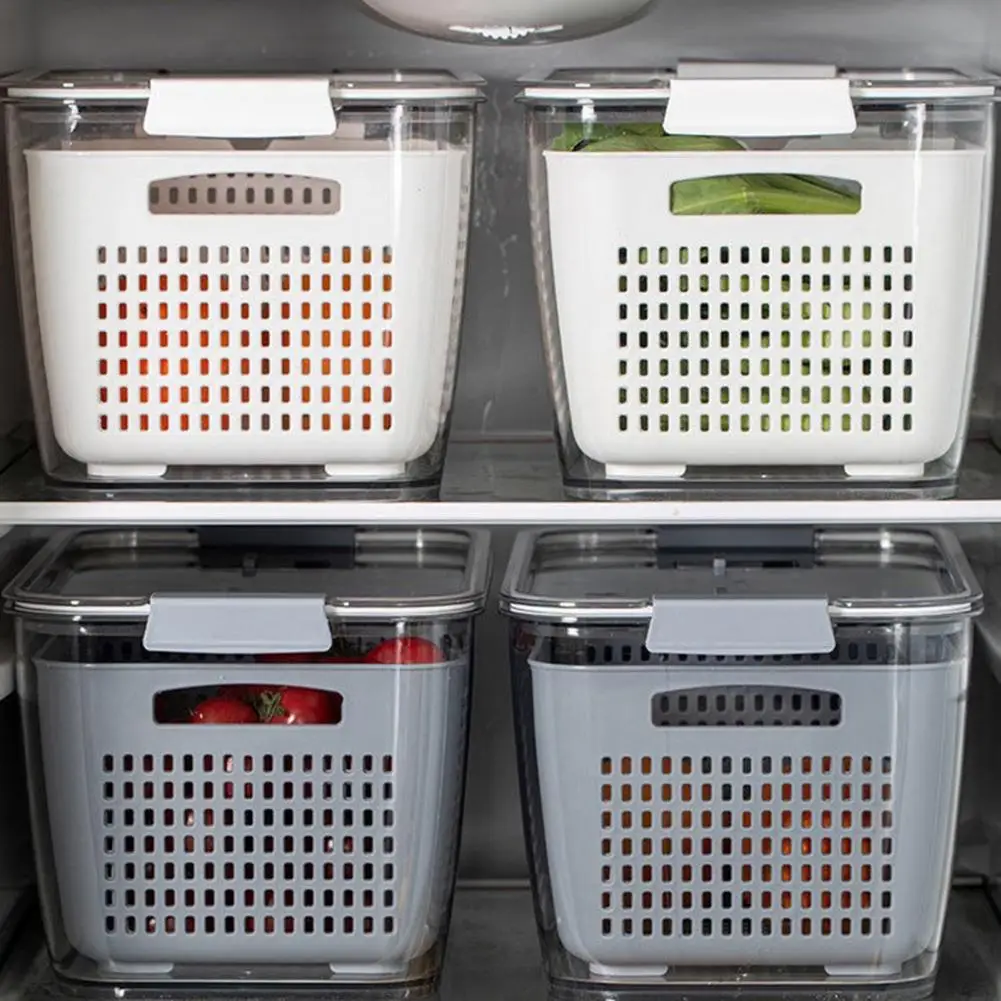 Refrigerator Storage Container Stackable Refrigerator Bin Bpa Free Fruit Storage Container with Drain for Produce for Kitchen