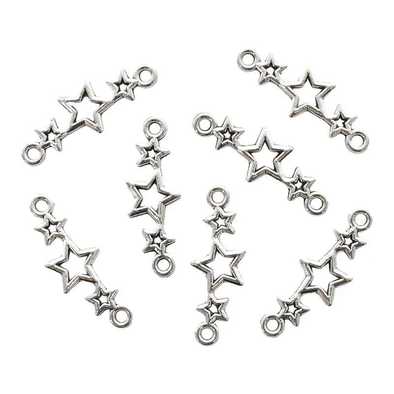 20pcs Antique Silver Color Pentagram Connector Charms Alloy Metal Pendants For DIY Earring Bracelet Jewelry Accessories Making