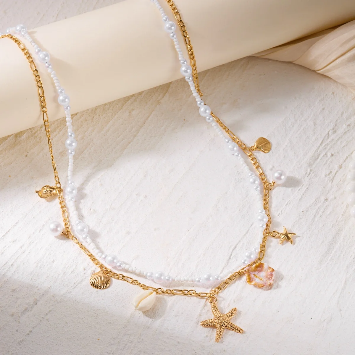 Bohemia Doppellagige Seestern-Muschel-Blütenblatt-Taillenkette für Damen und Herren, Sommer-Strand-Kette mit Imitationsperlen, Bauchkette, Körperschmuck – Detail 17