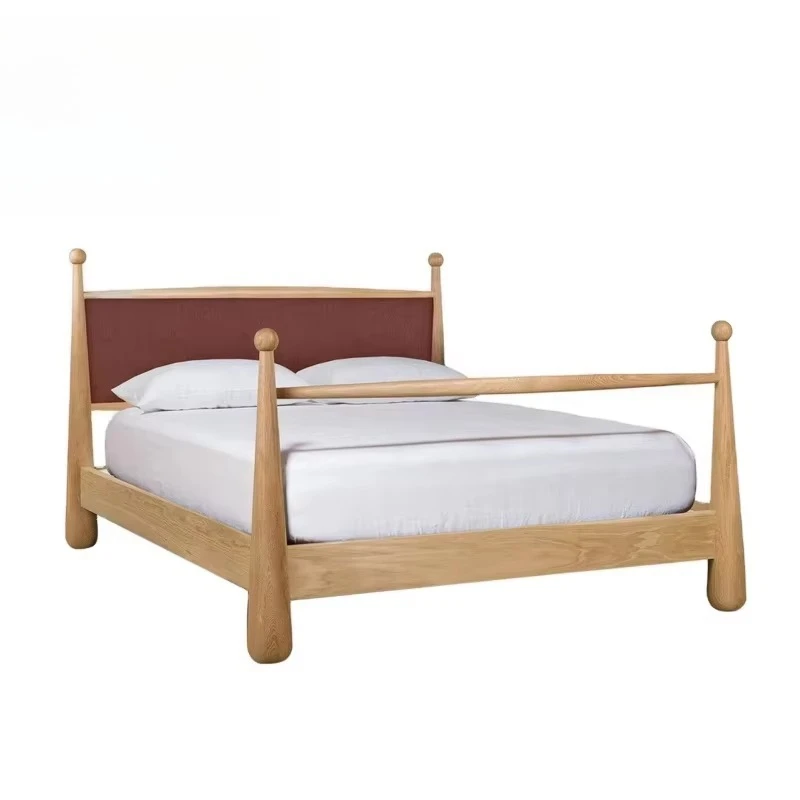 

Hotel Villa Bedroom Furniture Oak Solid Wood Frame Double Bed Walnut Color king Retro Wooden Bed Frame Upholstered Beds
