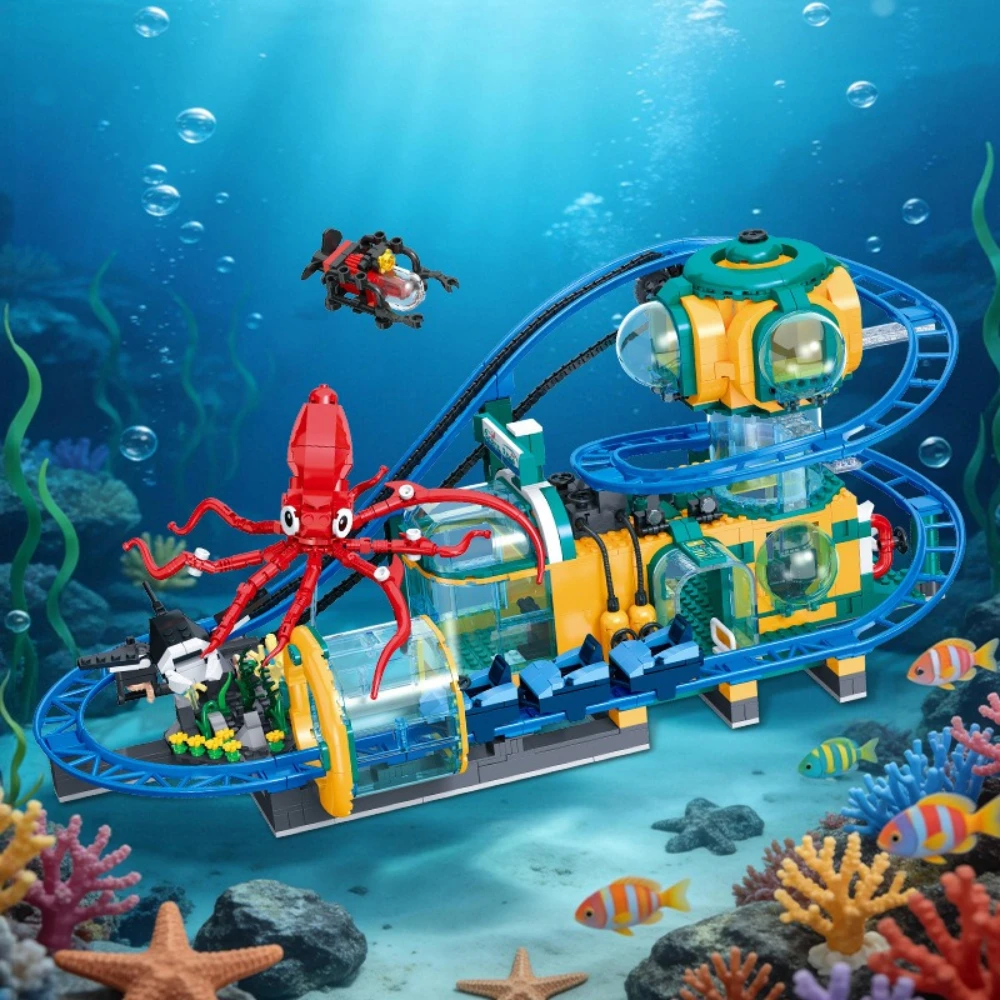 

MOC Ocean Base Roller Coaster Building Blocks Set Animal World Underwater Amusement Park Idea Toys For Children Birthday Gifts