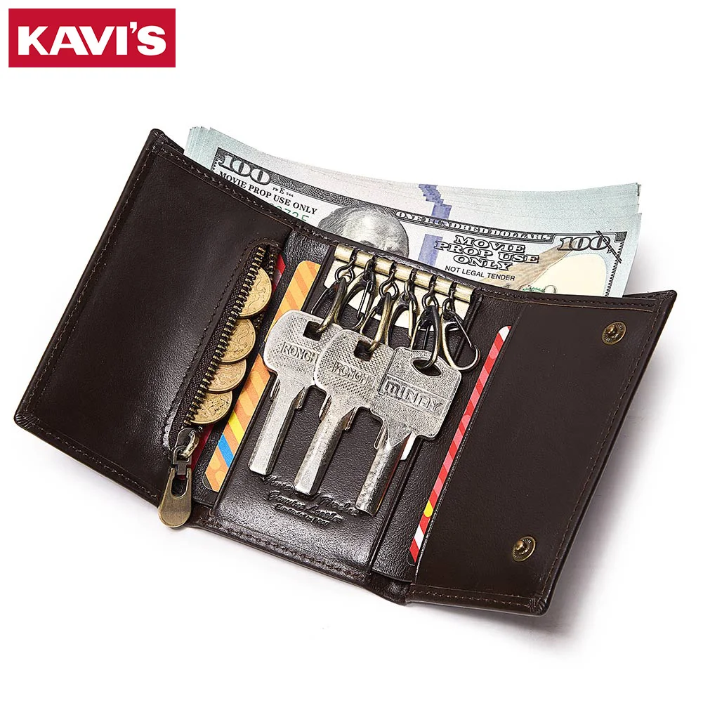 KAVIS 100% genuino per uomo portafoglio senior strato superiore in pelle di mucca con clip per carte portachiavi stile borsa regalo popolare di valore eccellente