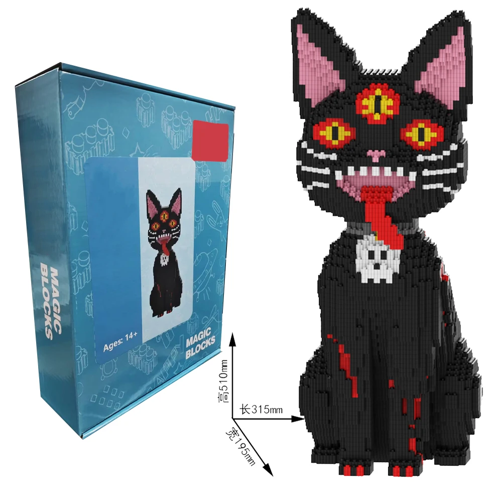 Halloween Black Cat Building Blocks Animal Series Kitten 3D DIY Jigsaw Puzzle Children's Educational Toys Creative Gifts