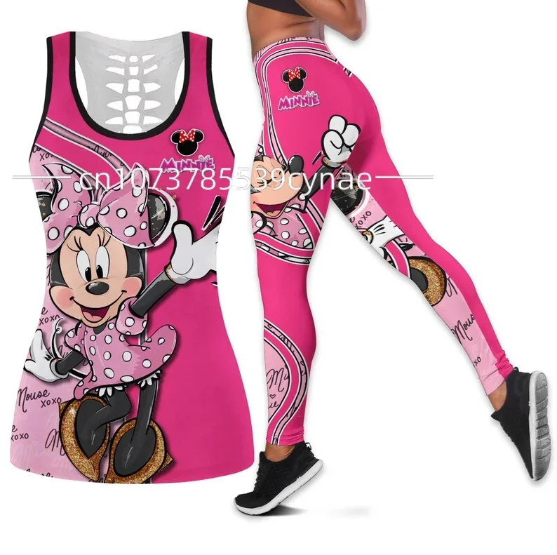 Disney Minnie Mouse Set Pakaian y2k Yoga Wanita Mickey Yoga Ongga + Legging Yoga Untuk Kebugaran Setelan Olahraga Tank Top