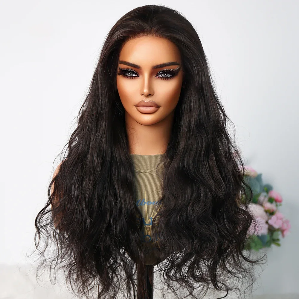 Soft 28Inch Natural Black Body Wave 5x5 Silk Base Glueless  Jewish Human Hair Wig Baby Hair HD Lace European Hair Preplucked