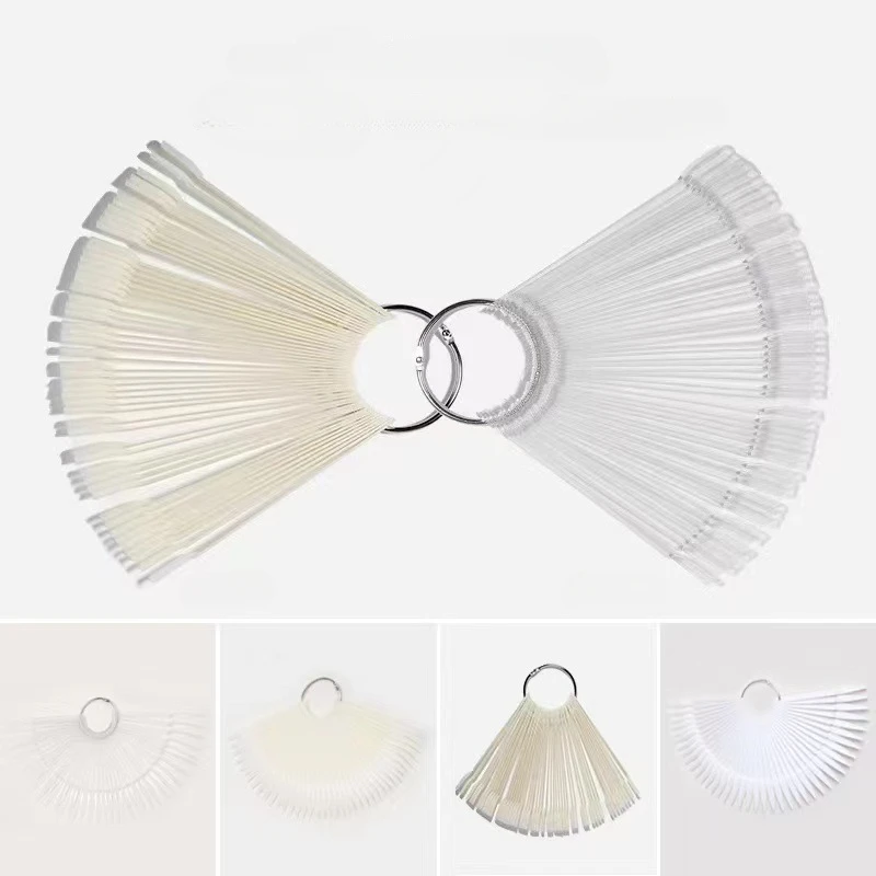 

50pcs Nail Art Stick Display Clear Round/Fan Shape False Tips Wheel Polish UV Gel Practice Board Plastic Foldable Manicure Tool