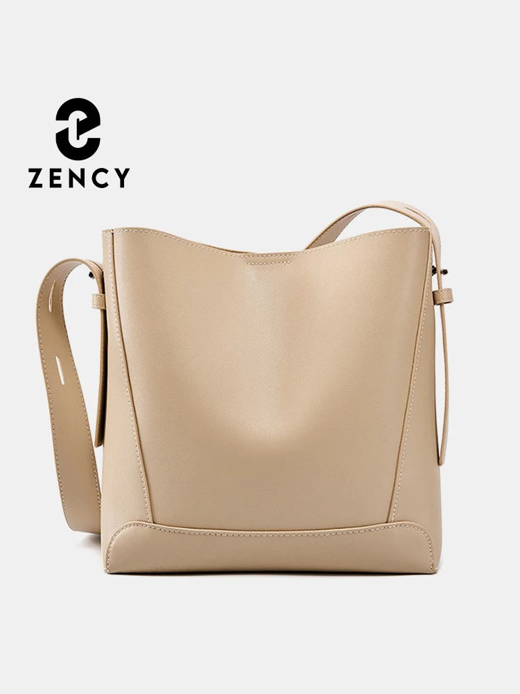 Zency High Quality Cow Leather Fashion Women Shoulder Bag Commuter Large Bucket Handbag Simple Tote Bag Shopper Underarm Purses
