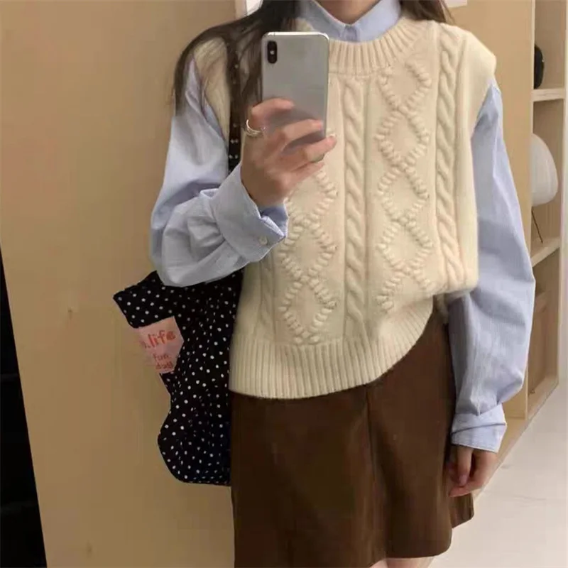 Vests Women Preppy Style Sweet Fresh Students All-match Gentle Loose Warm Autumn Casual Chic Temperament Design Streetwear Soft