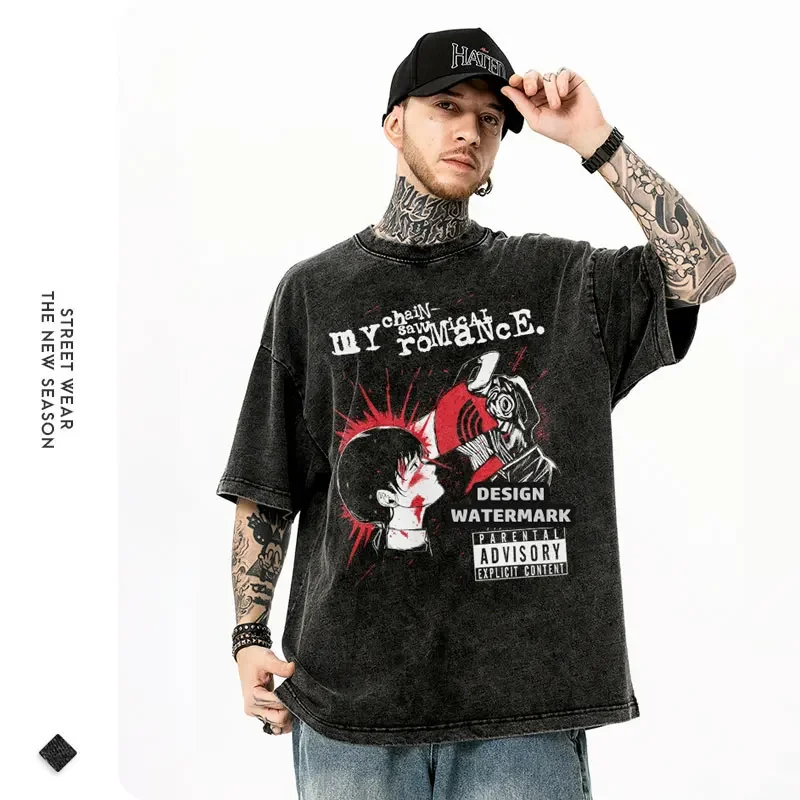 بالمنشار رجل ريترو التي شيرت رجل امرأة عالية الجودة خمر تي شيرت القطن قصير الأكمام موضة تي شيرت لينة تنفس القمم